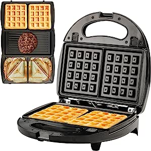 USA  OVENTE 3 in 1 Sandwich Maker Panini Press Grill and Waffle Iron Set  with Removable Non-Stick Plates, Electric Toaster Perfect for Breakfast  Sandwiches Snacks Grilled Cheese Steak, Black GPI302B 
